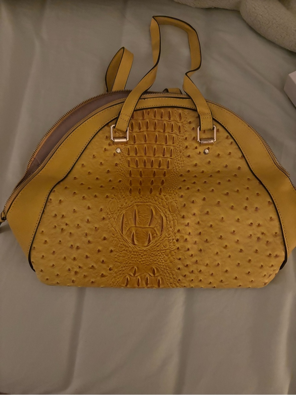 Faux Crocodile Dome Satchel Bag Yellow/gold  Handbag With Wallet (Gently Used)